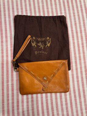 Pratesi Cognac Leather Wristlet Clutch